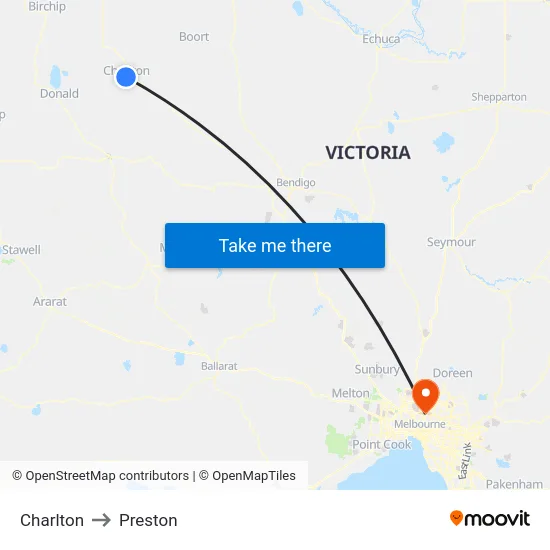 Charlton to Preston map