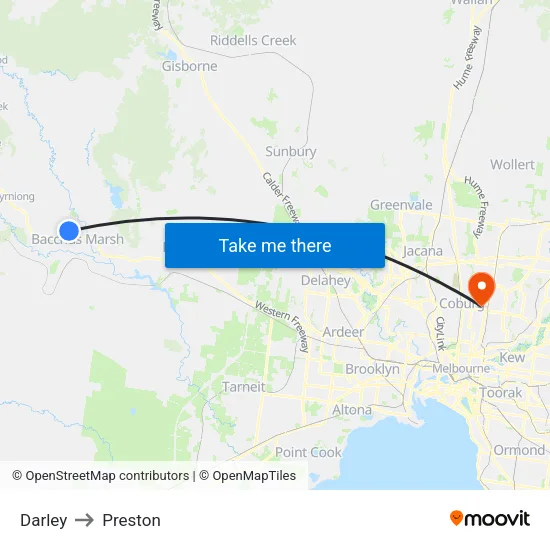 Darley to Preston map