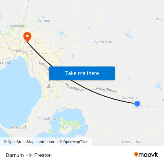 Darnum to Preston map