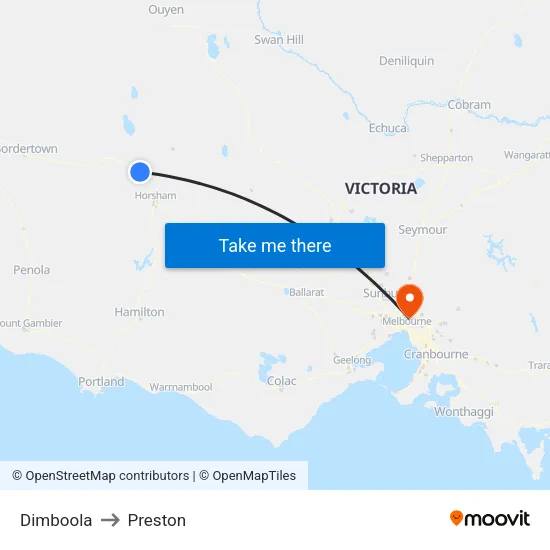 Dimboola to Preston map