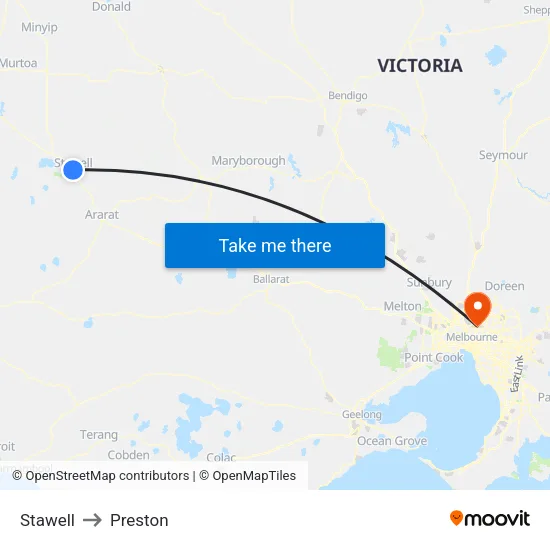 Stawell to Preston map