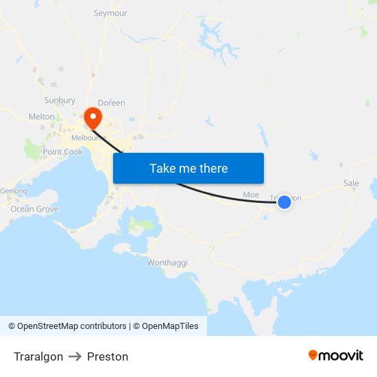 Traralgon to Preston map