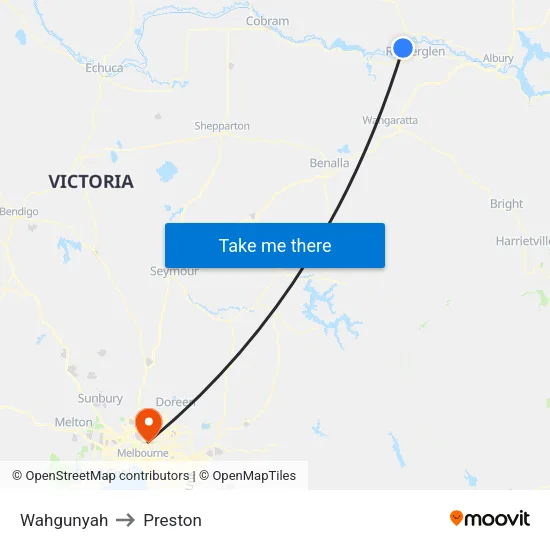 Wahgunyah to Preston map