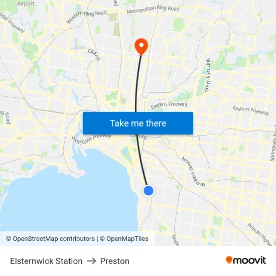 Elsternwick Station to Preston map