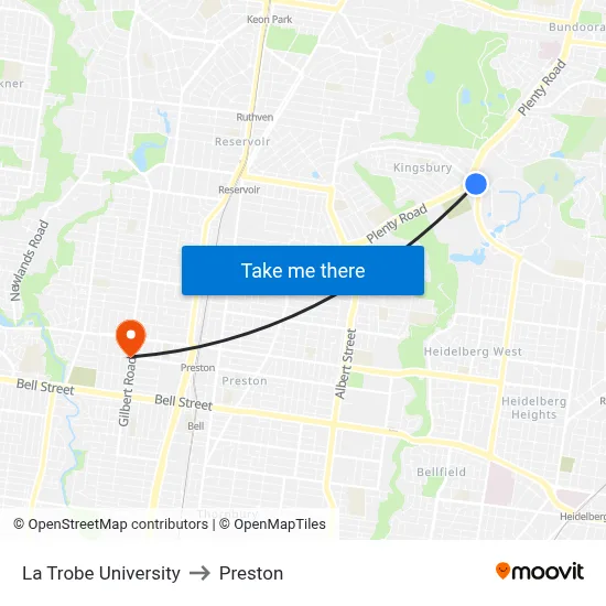 La Trobe University to Preston map