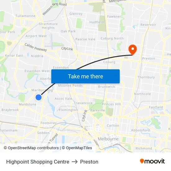 Highpoint Shopping Centre to Preston map