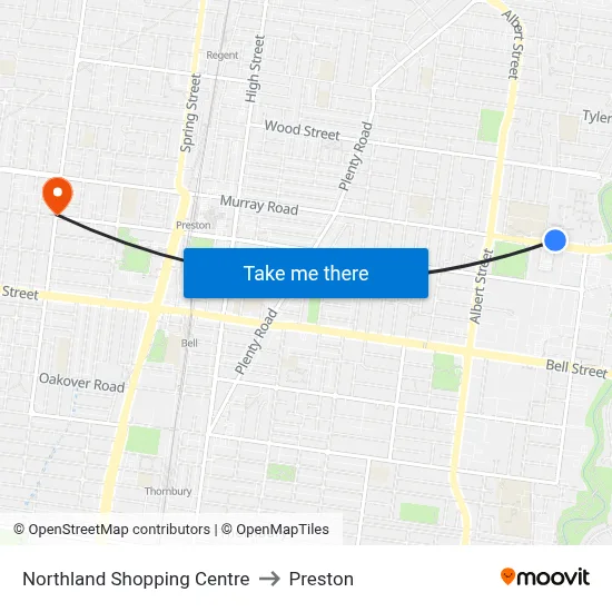 Northland Shopping Centre to Preston map