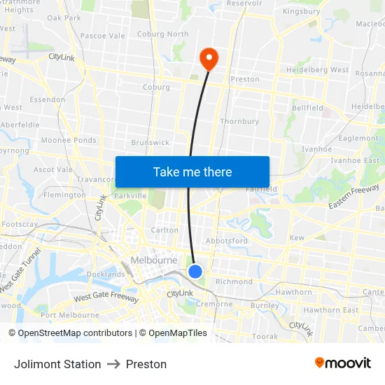 Jolimont Station to Preston map