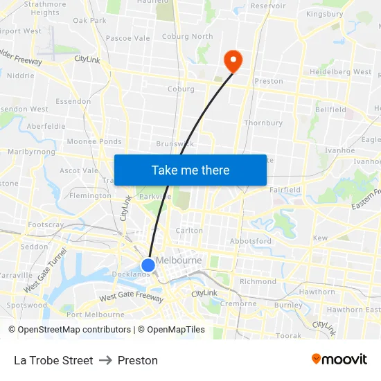 La Trobe Street to Preston map