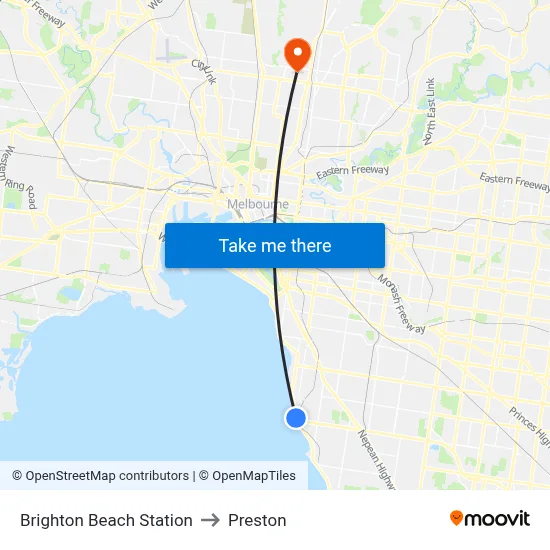 Brighton Beach Station to Preston map