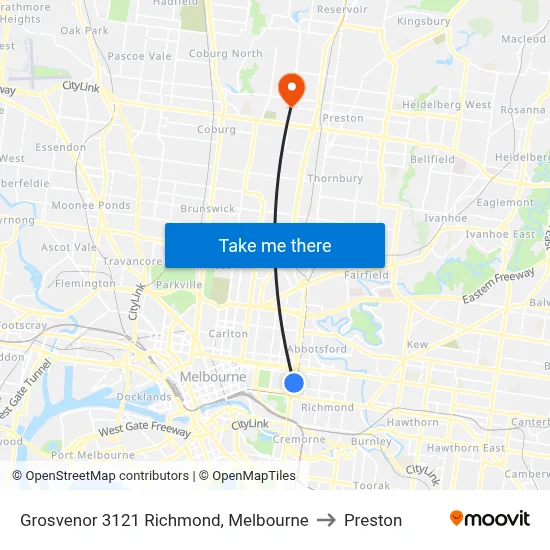 Grosvenor 3121 Richmond, Melbourne to Preston map
