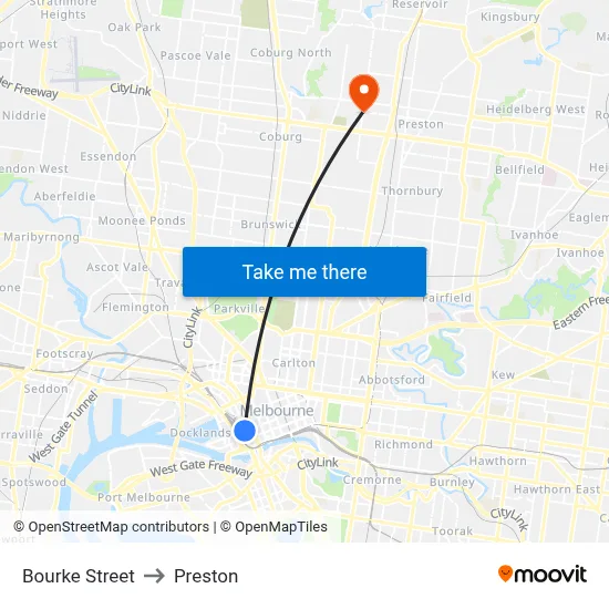 Bourke Street to Preston map