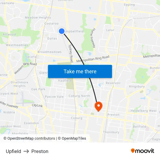 Upfield to Preston map