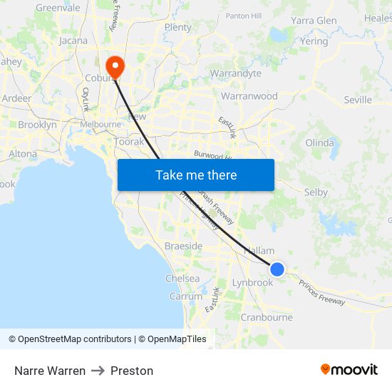 Narre Warren to Preston map