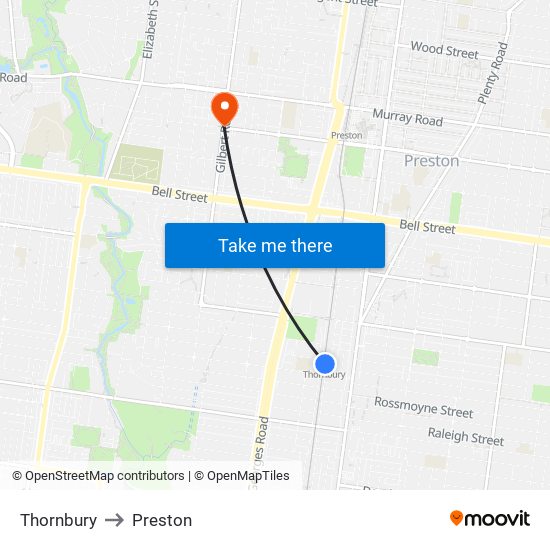 Thornbury to Preston map