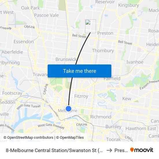 8-Melbourne Central Station/Swanston St (Melbourne City) to Preston map