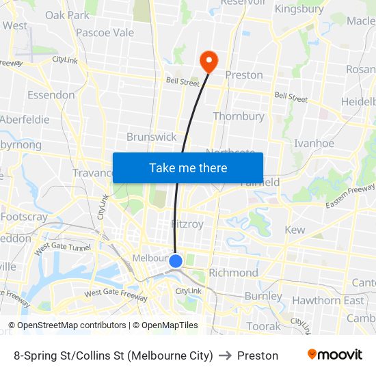 8-Spring St/Collins St (Melbourne City) to Preston map