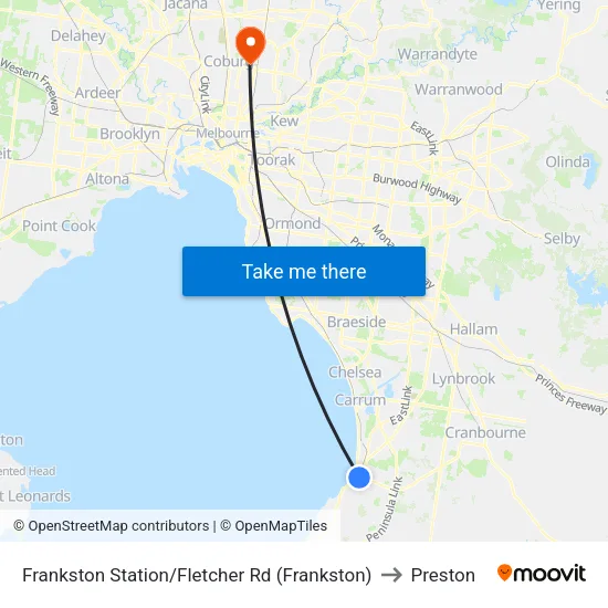 Frankston Railway Station/Fletcher Rd to Preston map