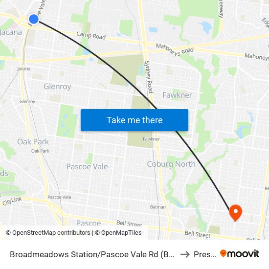 Broadmeadows Station/Pascoe Vale Rd (Broadmeadows) to Preston map