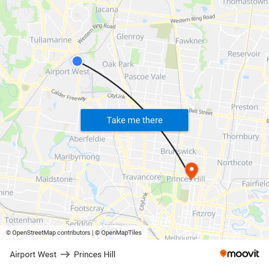 Airport West to Princes Hill map