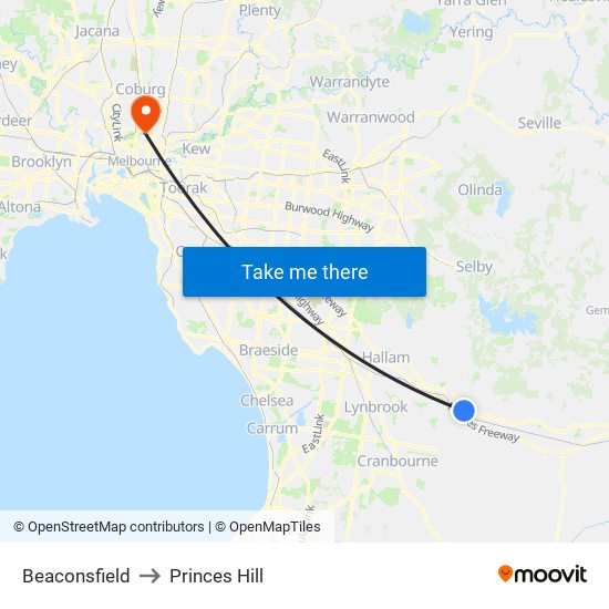 Beaconsfield to Princes Hill map