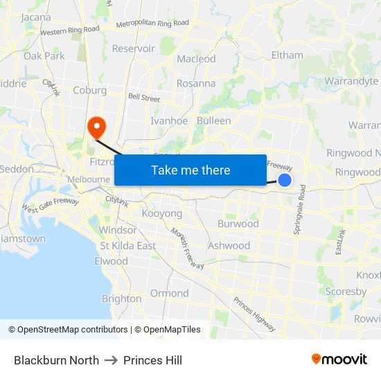 Blackburn North to Princes Hill map