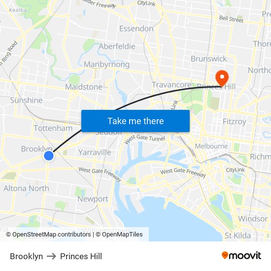 Brooklyn to Princes Hill map