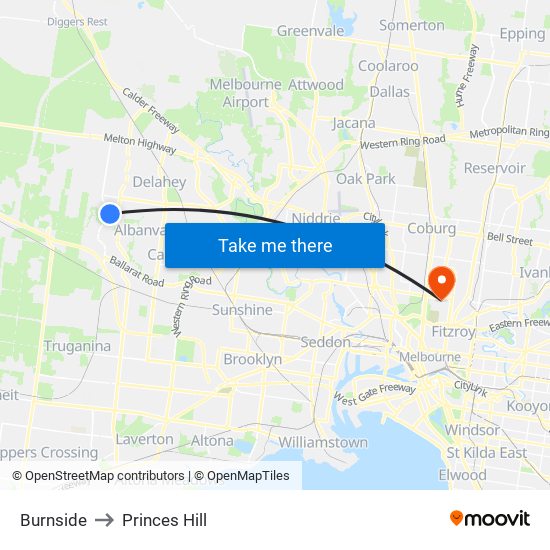 Burnside to Princes Hill map