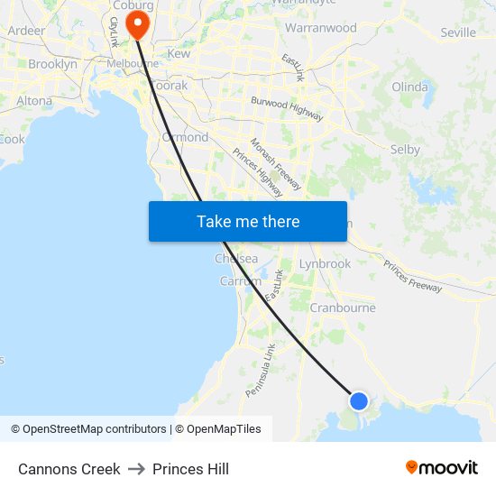 Cannons Creek to Princes Hill map