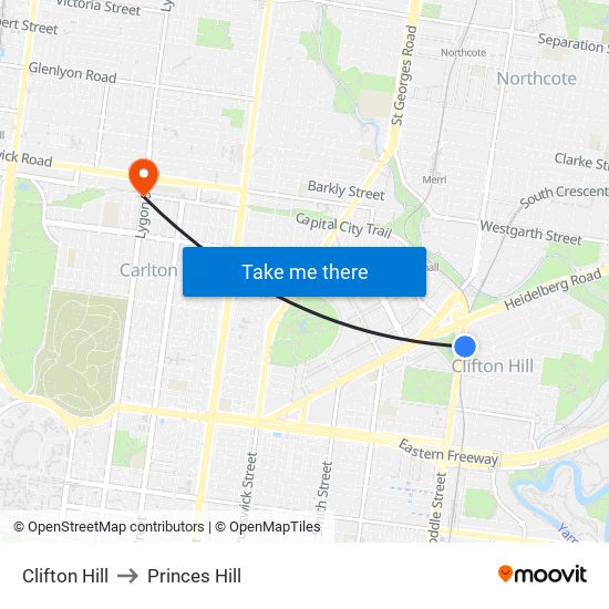 Clifton Hill to Princes Hill map