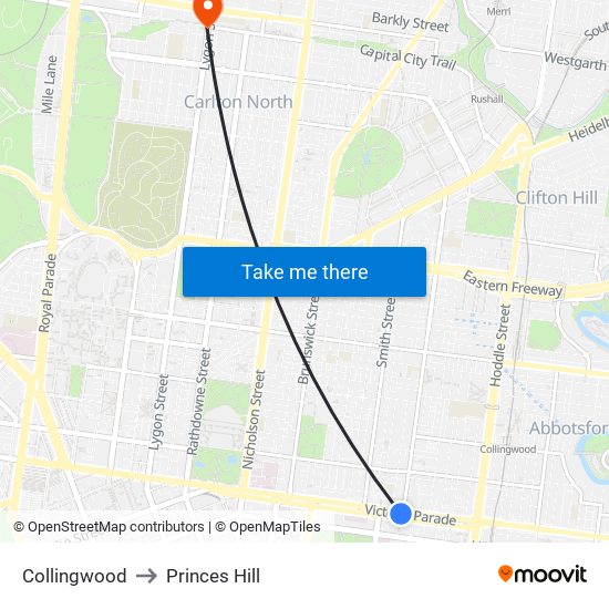 Collingwood to Princes Hill map