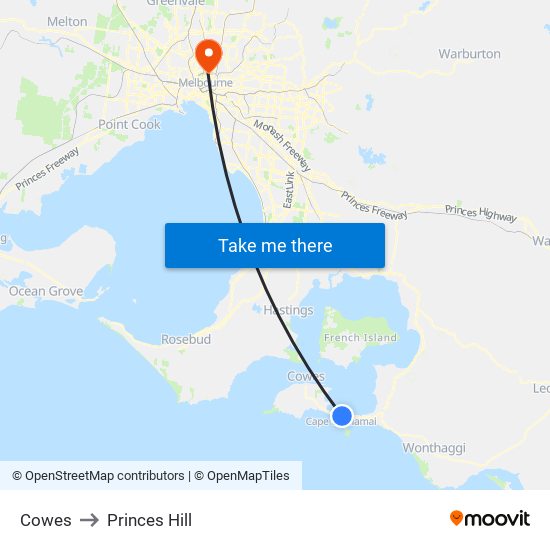 Cowes to Princes Hill map