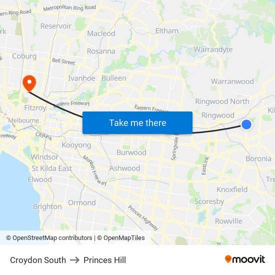 Croydon South to Princes Hill map