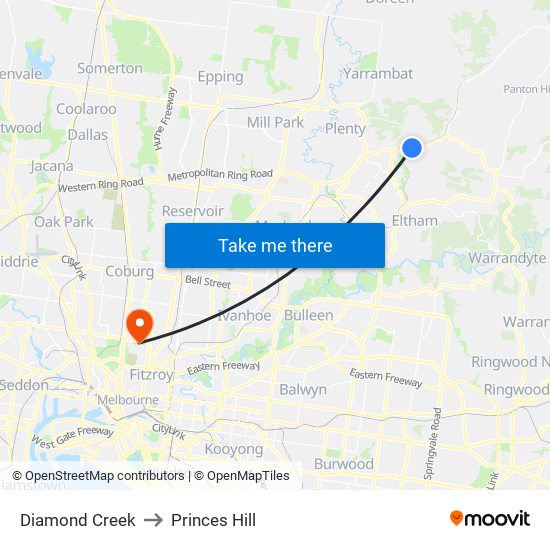 Diamond Creek to Princes Hill map