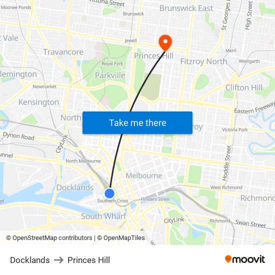 Docklands to Princes Hill map