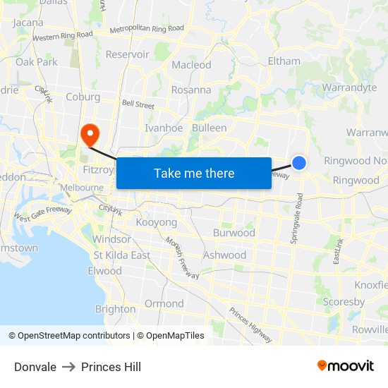 Donvale to Princes Hill map