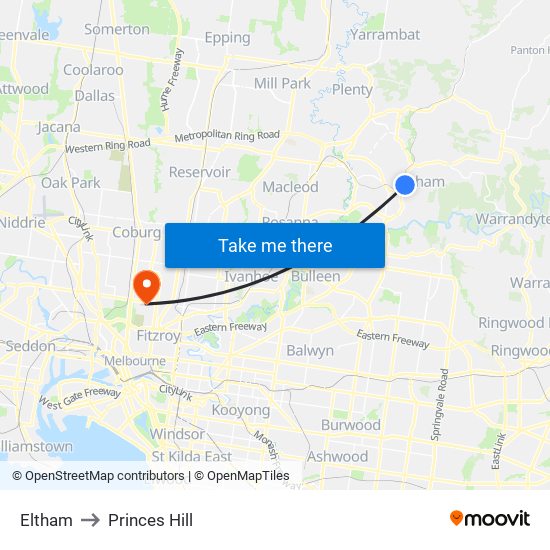 Eltham to Princes Hill map