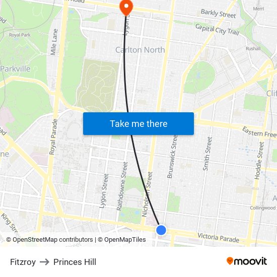 Fitzroy to Princes Hill map