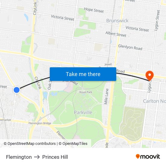 Flemington to Princes Hill map