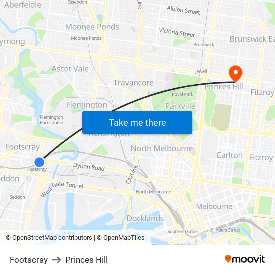 Footscray to Princes Hill map