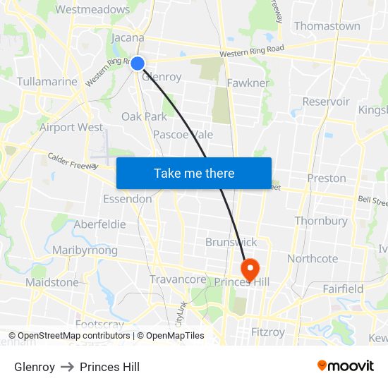 Glenroy to Princes Hill map