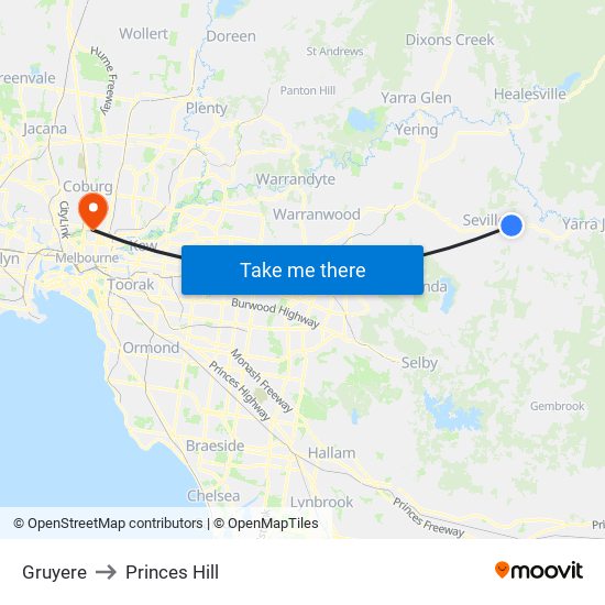 Gruyere to Princes Hill map