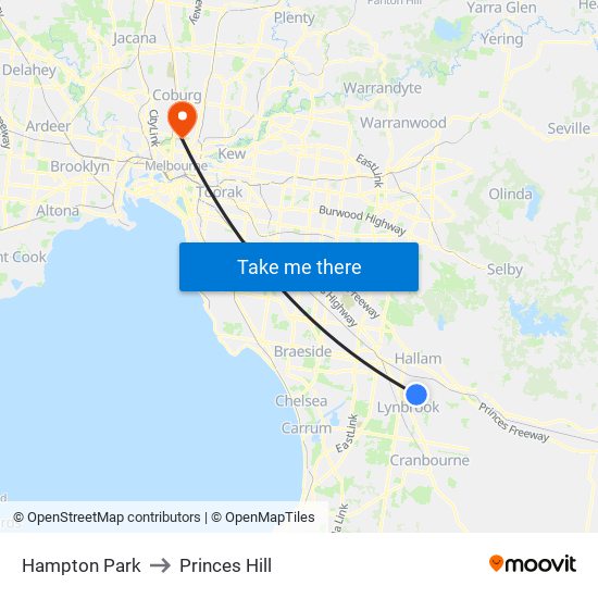 Hampton Park to Princes Hill map