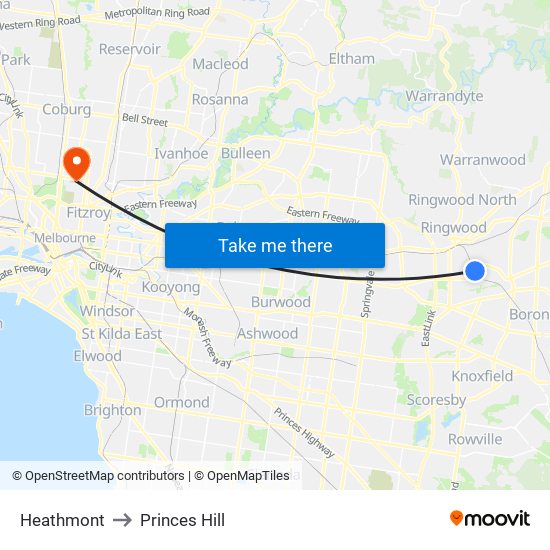 Heathmont to Princes Hill map