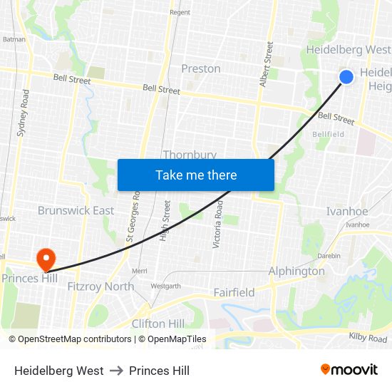 Heidelberg West to Princes Hill map