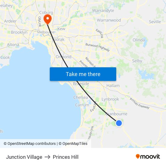 Junction Village to Princes Hill map