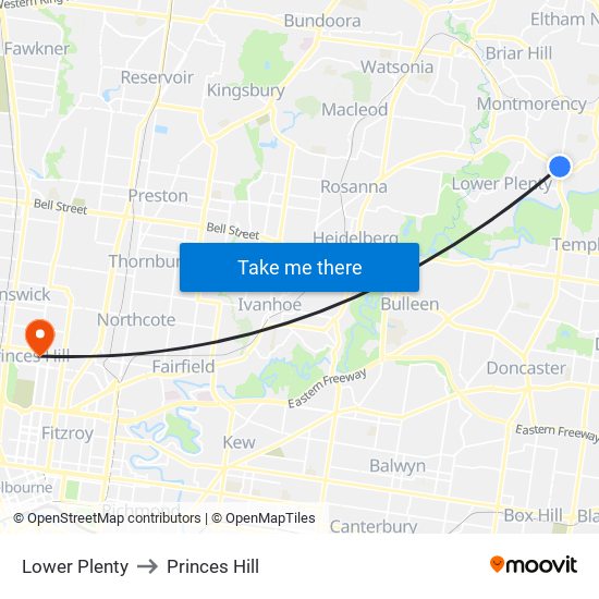 Lower Plenty to Princes Hill map