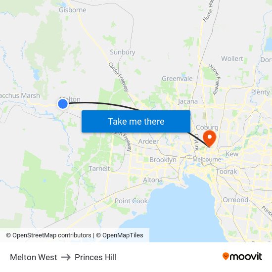 Melton West to Princes Hill map