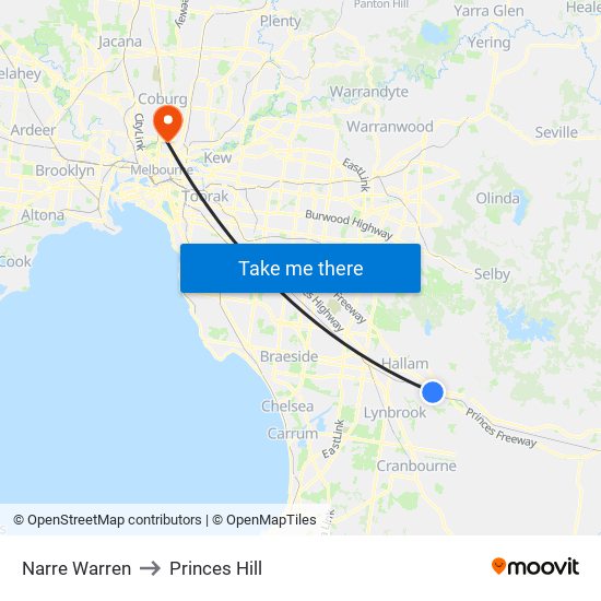 Narre Warren to Princes Hill map