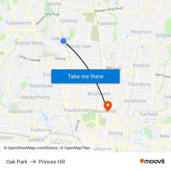 Oak Park to Princes Hill map